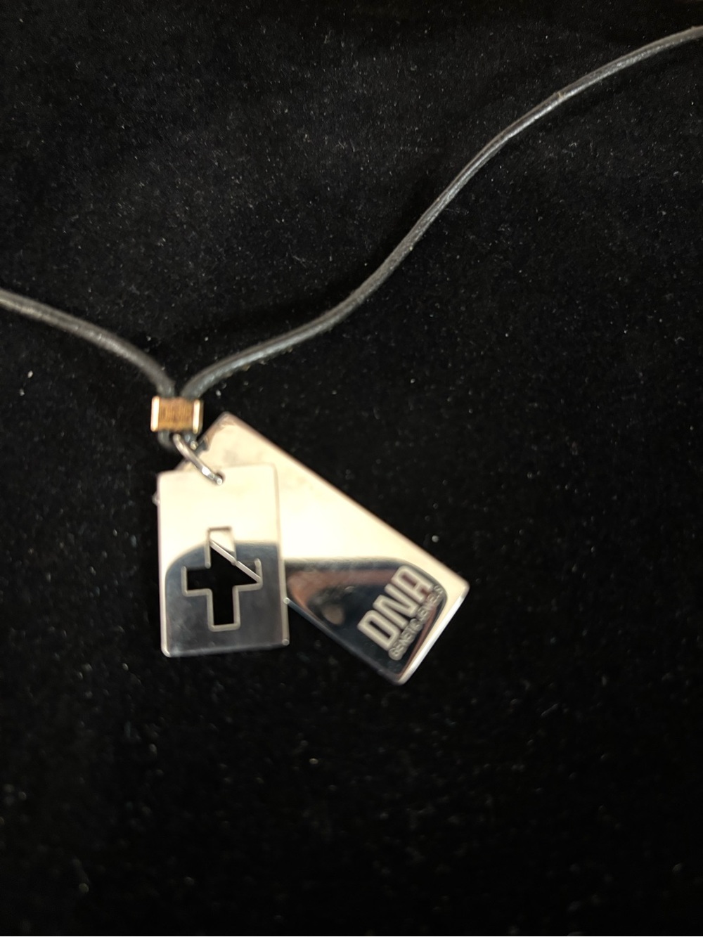 Like new Stainless Steel Cross & Tag Pendant Adjustable Rope Necklace Unisex